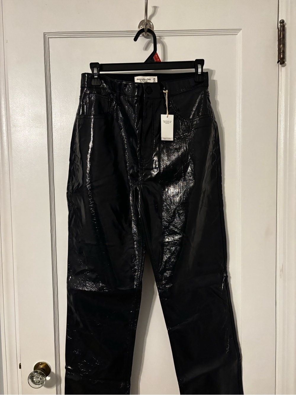 Abercrombie & Fitch ’90s Straight Ultra High-Rise Faux Leather Pants Navy Blue